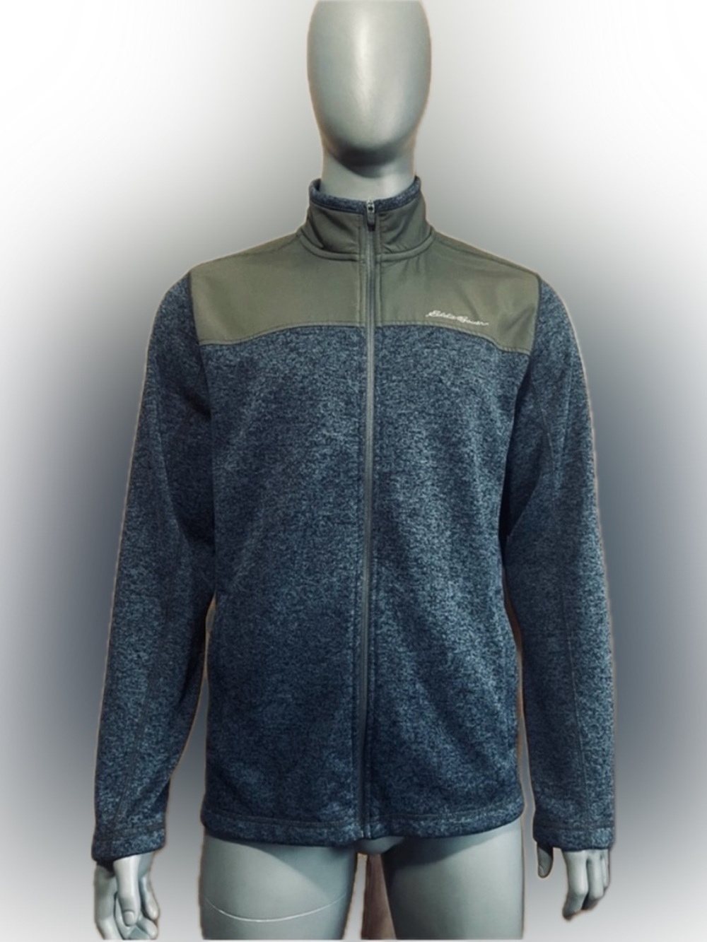 Eddie Bauer Men's Large Full-Zip Sweater Jacket Blue & Gray With Pockets GUC